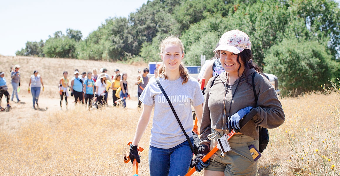 female students on a field trip in Marin county open space